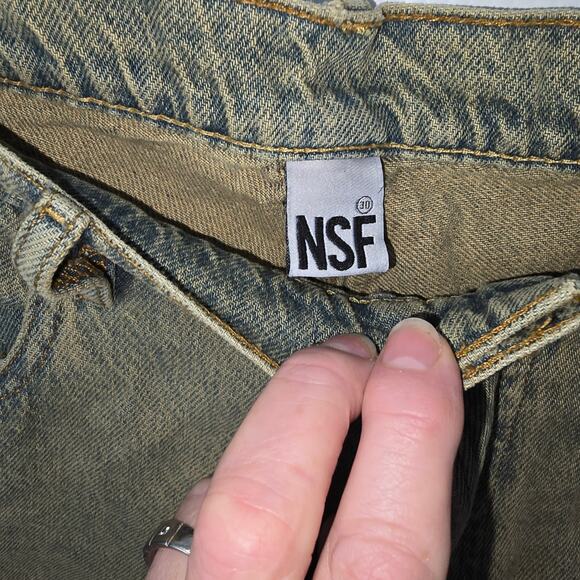 NSF Straight Leg Jeans Button Fly Distress Dirty Grunge Wash Slouchy Size 30 - Picture 4 of 8